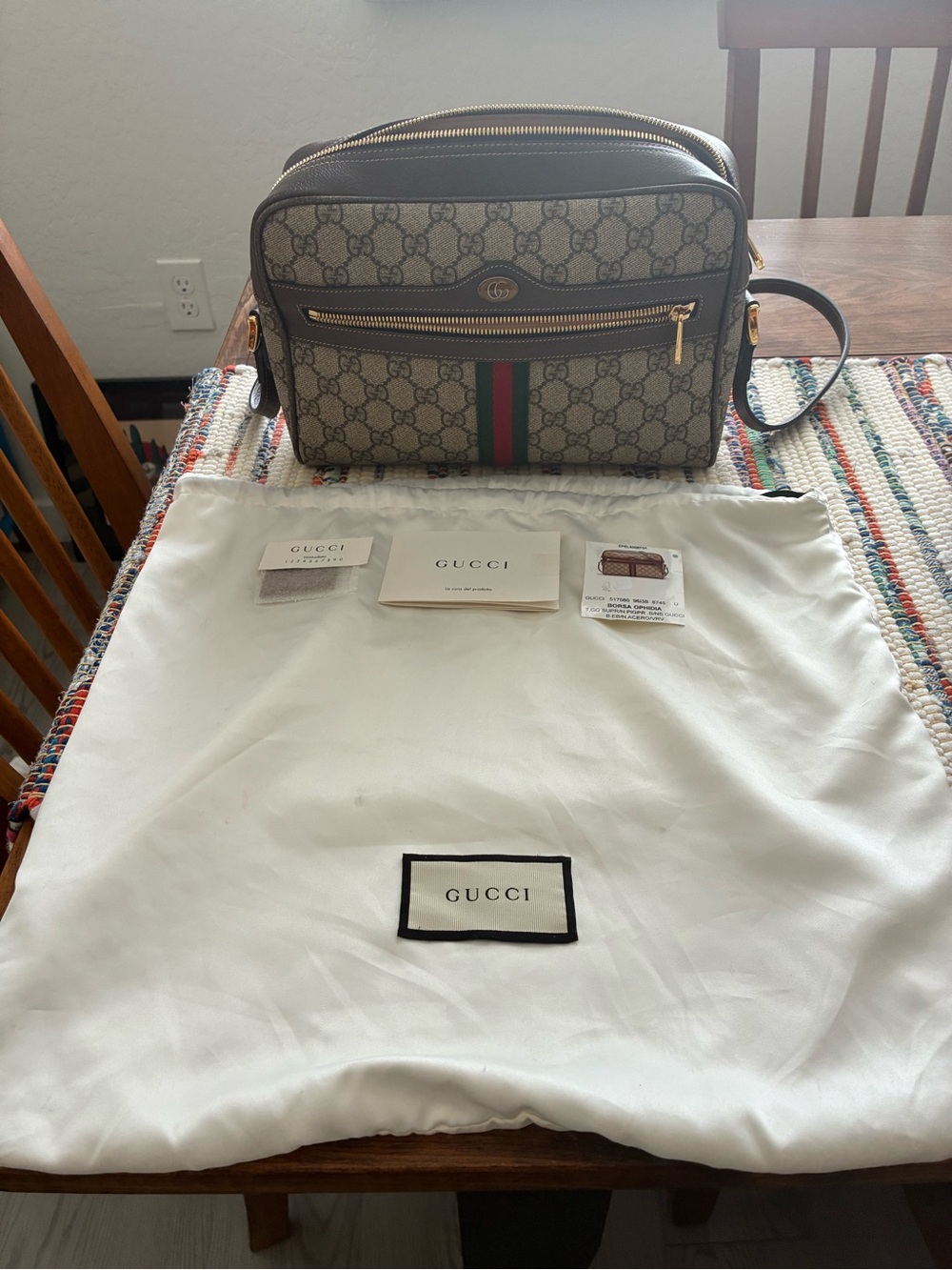 Gucci Brown GG Supreme Canvas Crossbody with Green-Red Web Stripe - Picture 2 of 16